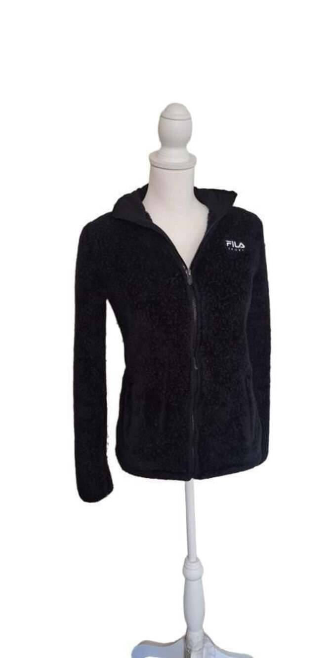 Fila Sport Womens Sz. S, Black High Pile Sherpa Fleece Full Zip Jacket Pocket